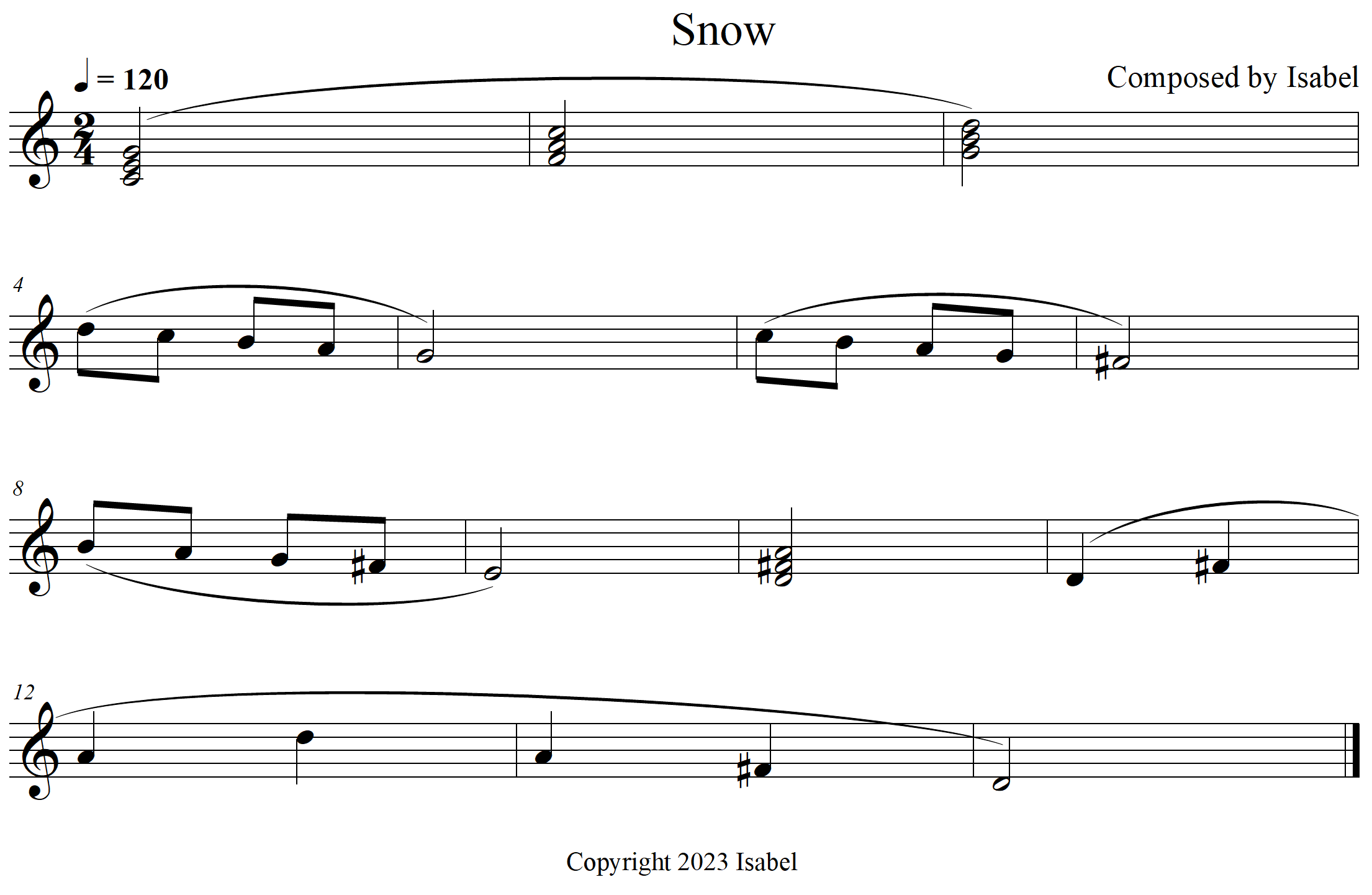 Snow, composed by Isabel copyright 2023